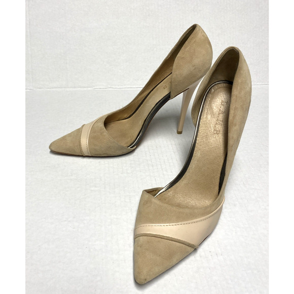 L.A.M.B. Pump Suede Leather Tan Beige Natural Point Toe Slim Heel D'orsay 9.5 - Picture 5 of 8